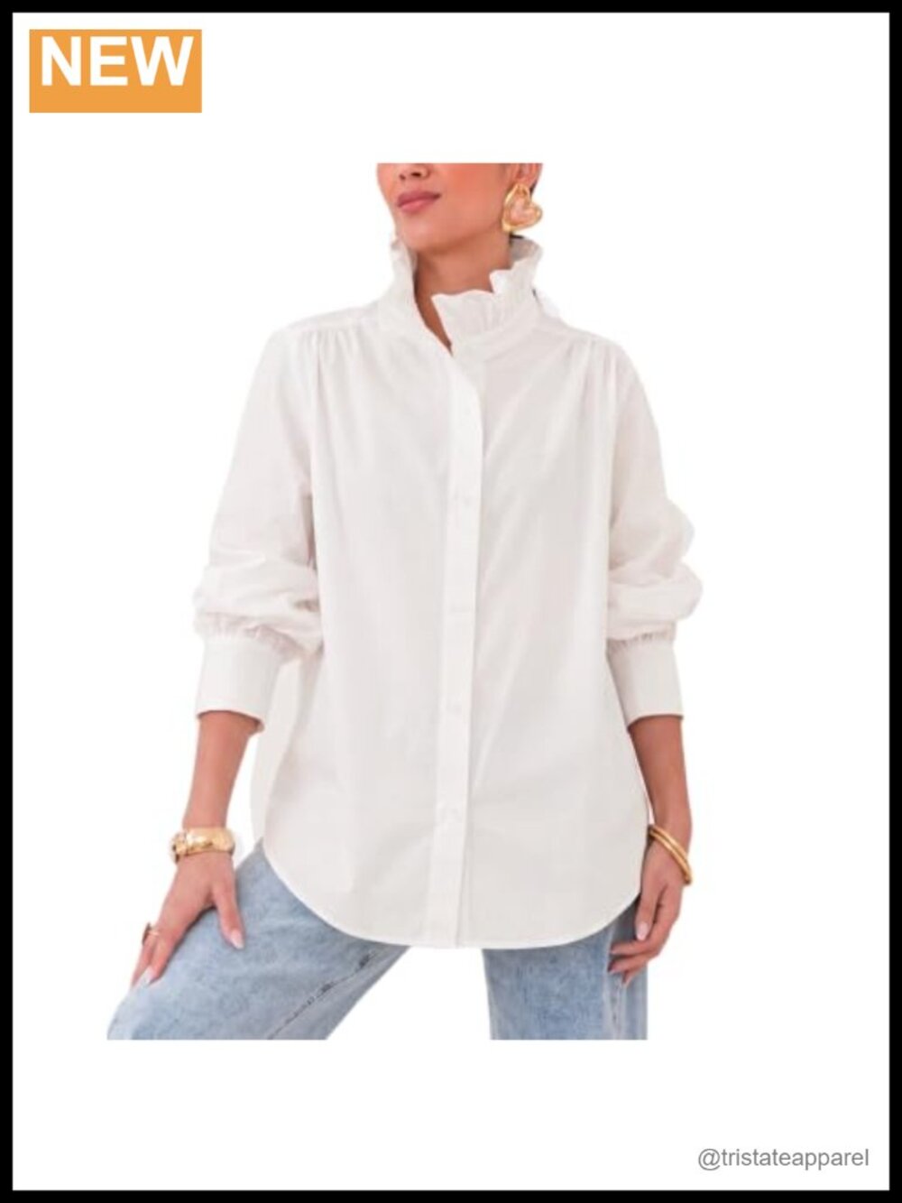 Ruffled Collar Button Down Shirt Women Cotton Blouse